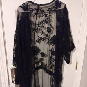 Plus Size Black Lacey Sexy See through Cover-up